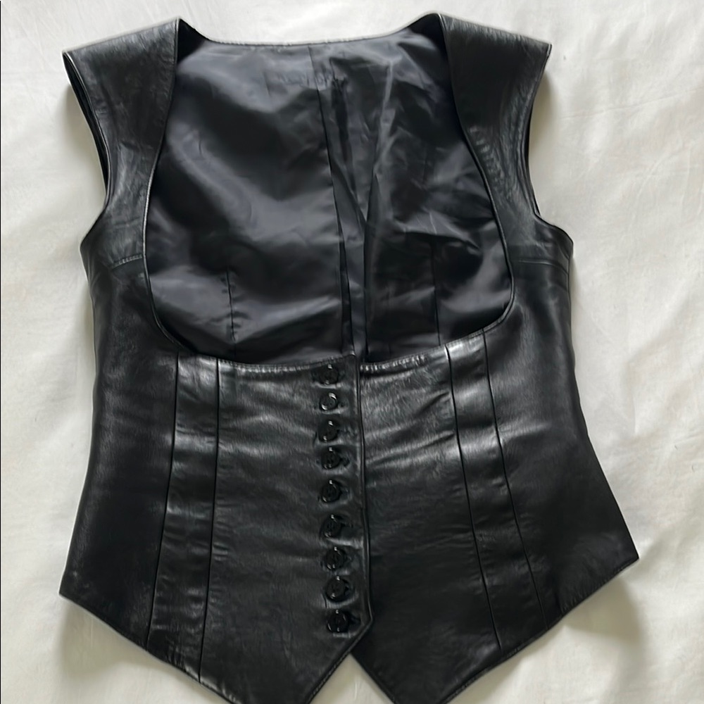 Black Leather Vest with Button Detail